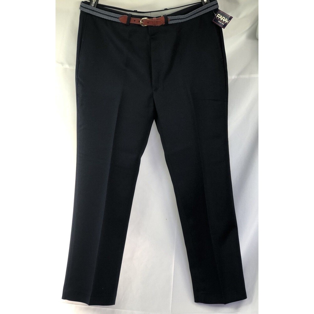 NWT Farah Pants Slacks 40x30 Blue Flat Front Side Pockets Belt Trouser Career